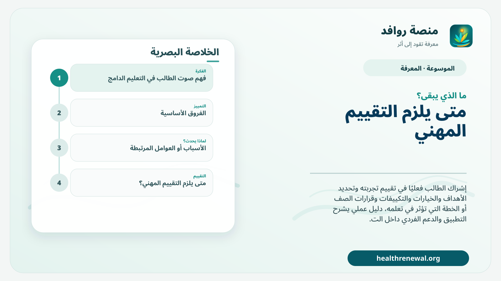 مخطط ختامي من منصة روافد يلخص «صوت الطالب في التعليم الدامج» ويعرض أهم المحاور والخطوات التالية