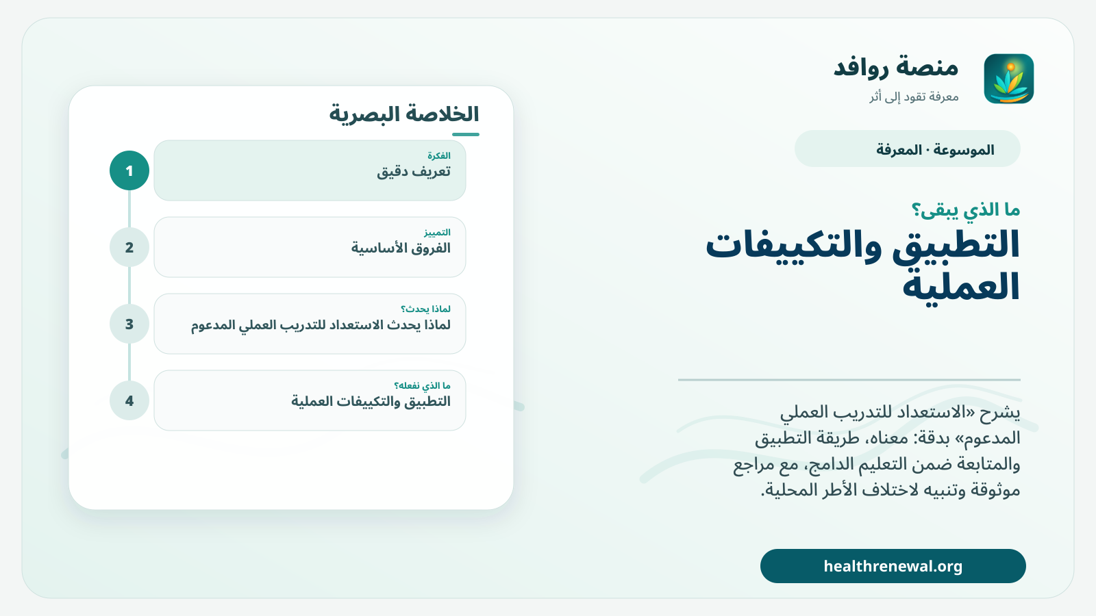 مخطط ختامي من منصة روافد يلخص «الاستعداد للتدريب العملي المدعوم» ويعرض أهم المحاور والخطوات التالية