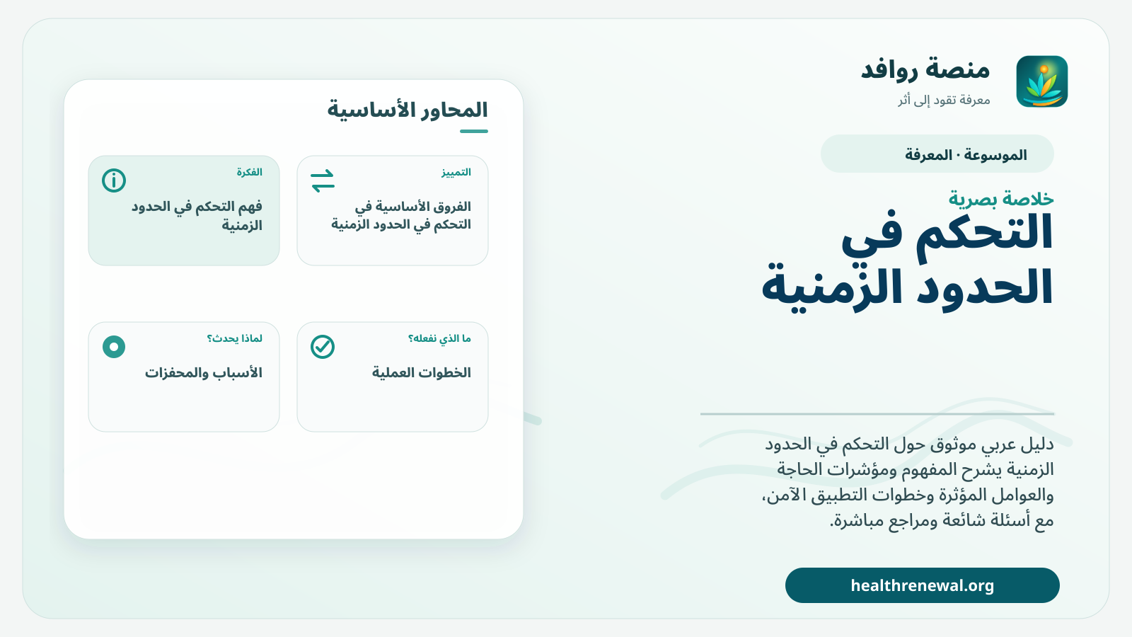 صورة بارزة من منصة روافد تلخص «التحكم في الحدود الزمنية» بصريًا وفق محاور الصفحة الأساسية