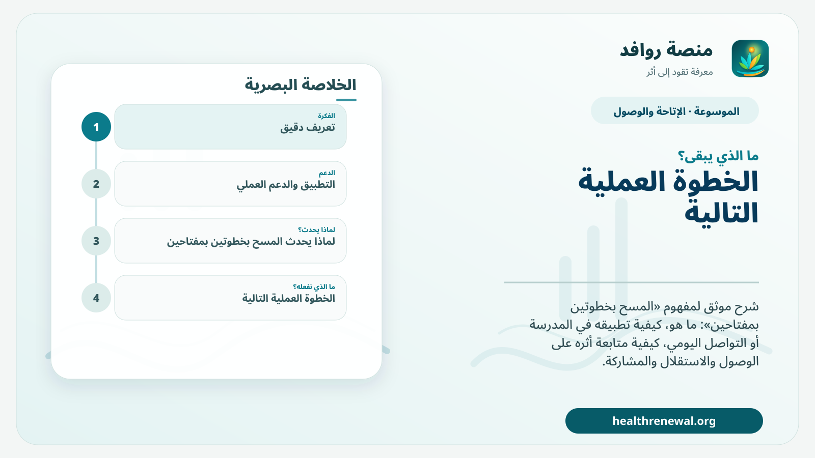 مخطط ختامي من منصة روافد يلخص «المسح بخطوتين بمفتاحين» ويعرض أهم المحاور والخطوات التالية