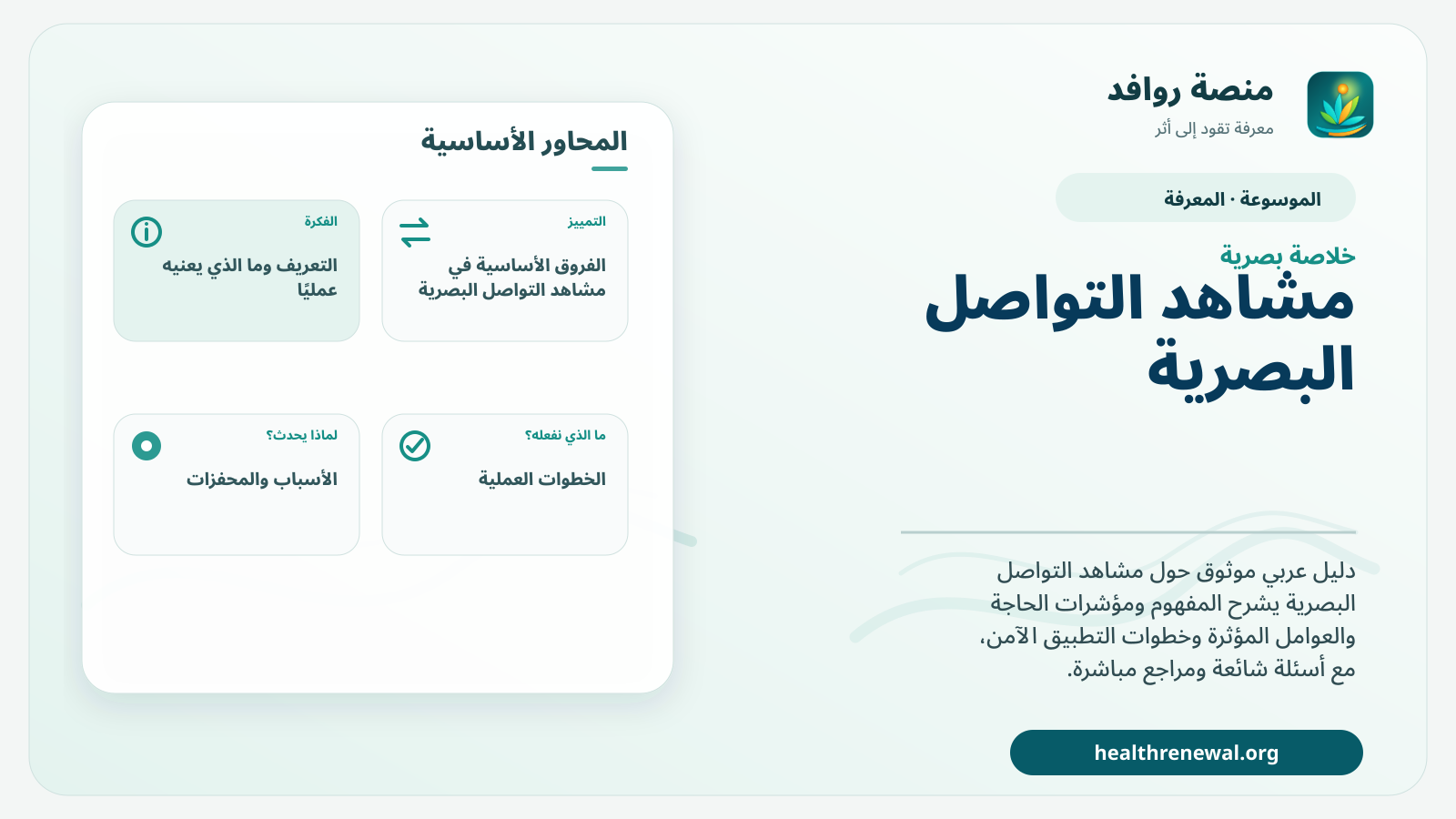 صورة بارزة من منصة روافد تلخص «مشاهد التواصل البصرية» بصريًا وفق محاور الصفحة الأساسية