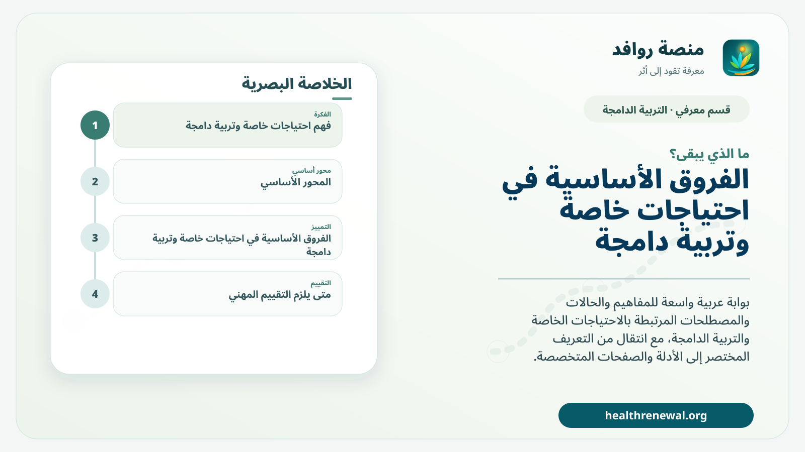 مخطط ختامي من منصة روافد يلخص «احتياجات خاصة وتربية دامجة» ويعرض أهم المحاور والخطوات التالية
