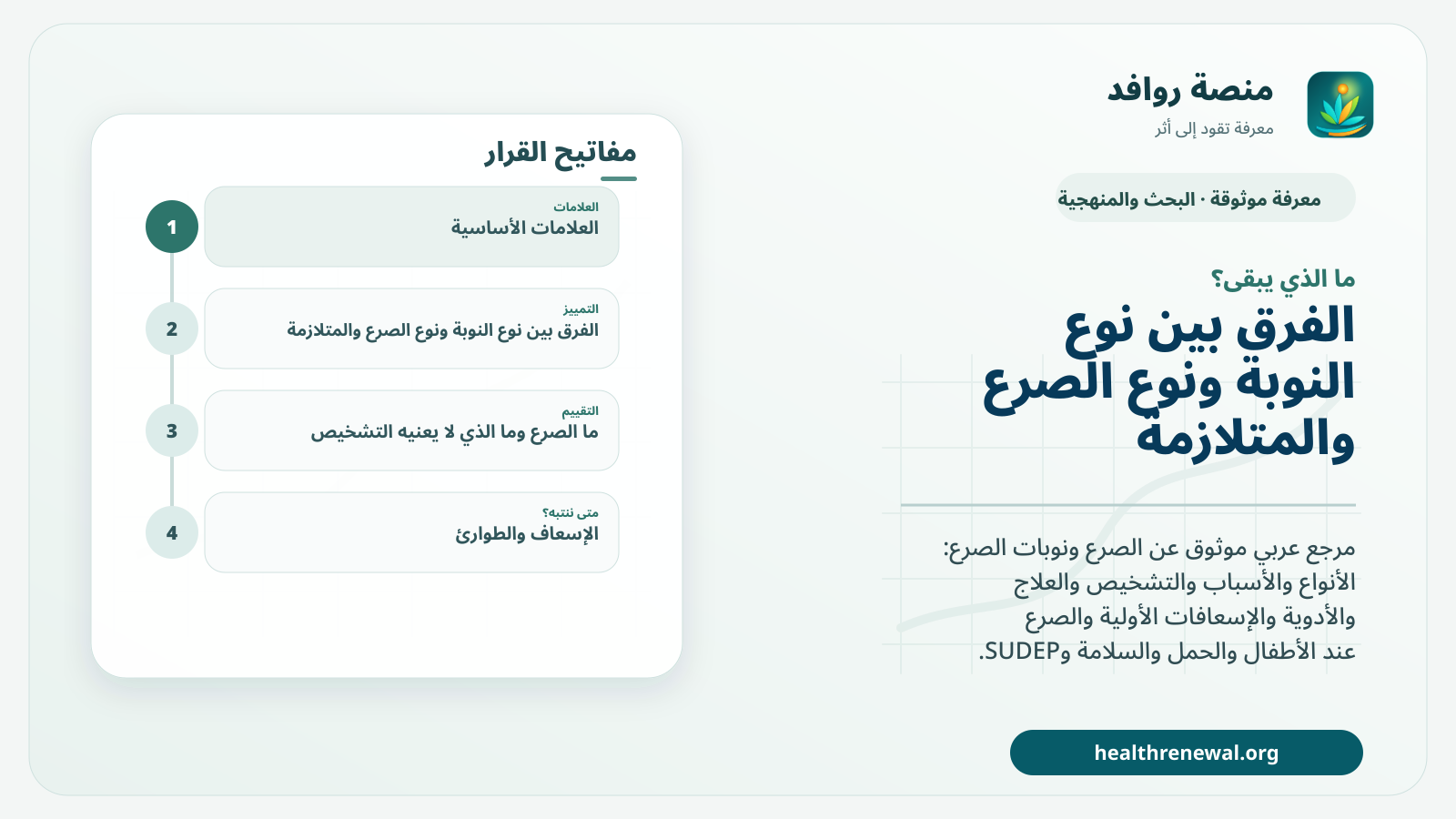 مخطط ختامي من منصة روافد يلخص «الصرع والنوبات» ويعرض أهم المحاور والخطوات التالية