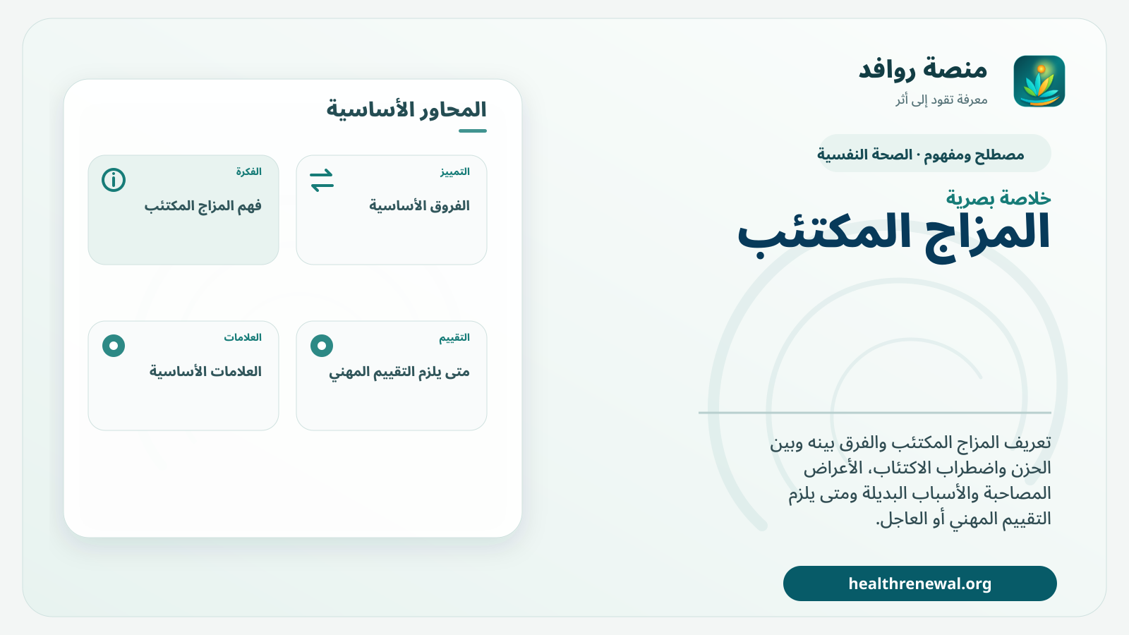 صورة بارزة من منصة روافد تلخص «المزاج المكتئب» بصريًا وفق محاور الصفحة الأساسية