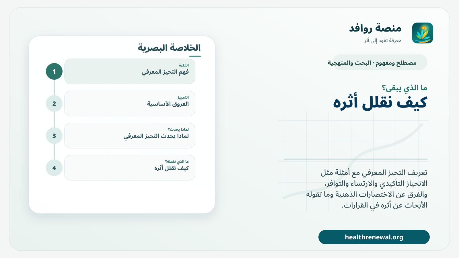 مخطط ختامي من منصة روافد يلخص «التحيز المعرفي» ويعرض أهم المحاور والخطوات التالية