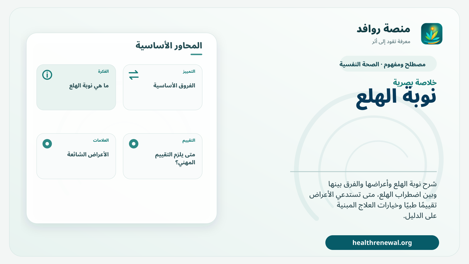 صورة بارزة من منصة روافد تلخص «نوبة الهلع» بصريًا وفق محاور الصفحة الأساسية